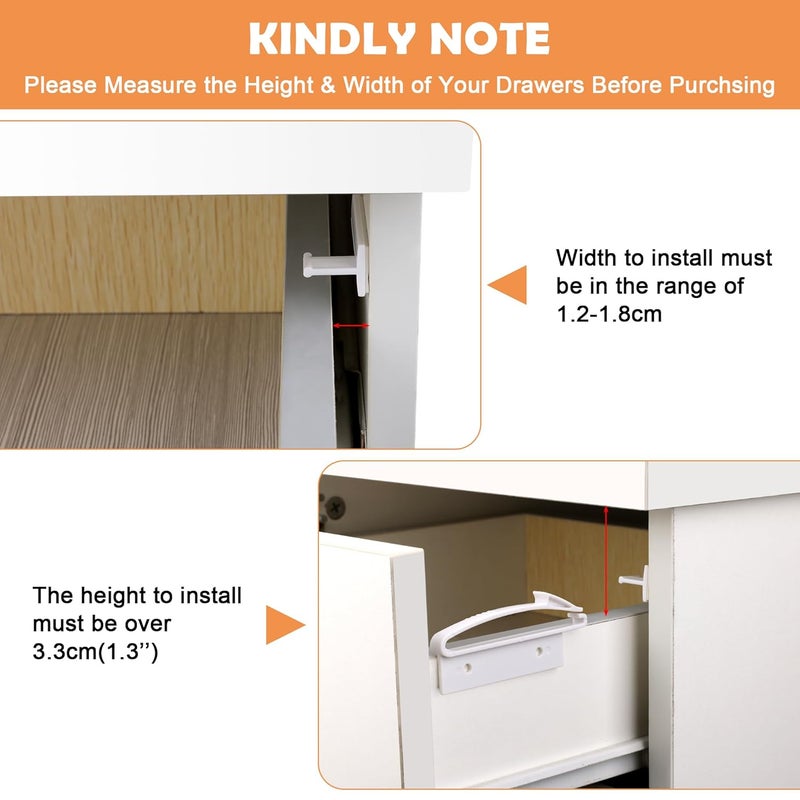 Coolrunner Child Safety Drawer Locks, 8 Pack Safety Invisible Drawer Latches with Strong Adhesive for Baby Care,Only fit for Some Drawer, Please See Below Before Buying - Image 2